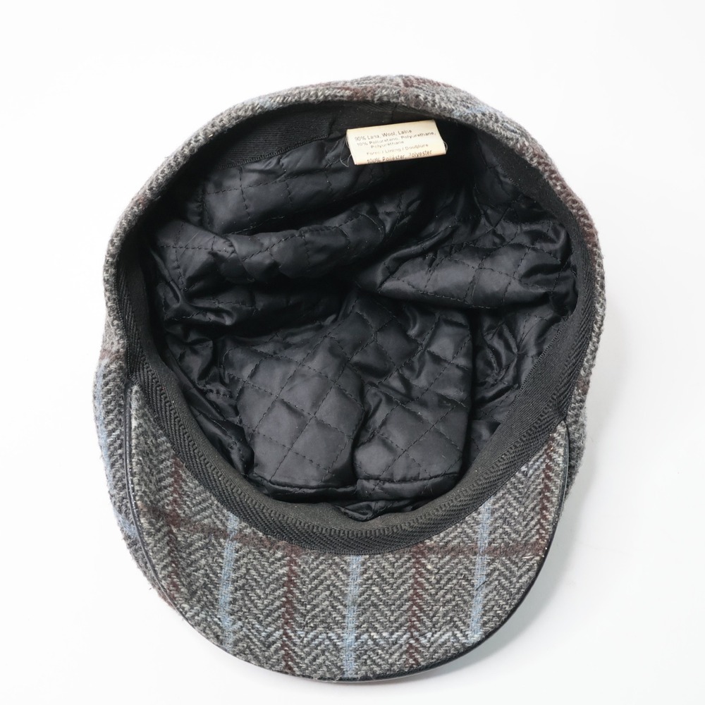 Beagle Essex Wool Flat Cap Gray Herringbone Plaid Made in Italy M Gentleman - Picture 4 of 8